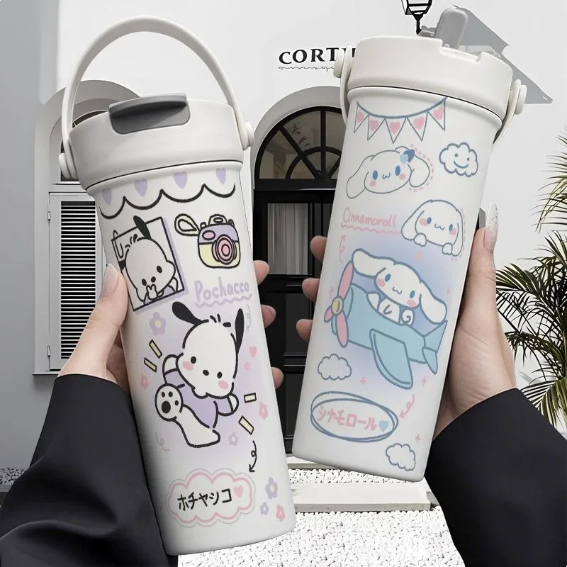 

Cinnamoroll Pochacco Anime Kawaii Sanrio Water Cup Cute Cartoon 316 Stainless Steel Straw Bottle Children Gifts for Kids