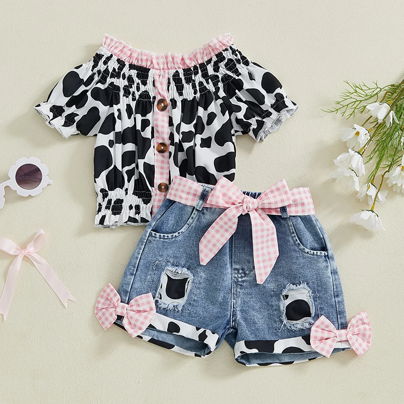Conjunto de verano para niñas con estampado de leopardo, top sin mangas y pantalones cortos de mezclilla desgastados con dobladillo deshilachado y cinturón