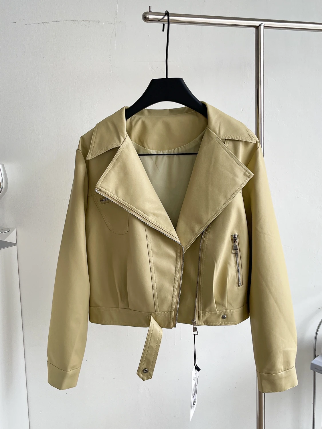 Jaet de couro retrô americano feminino inverno gola virada para baixo rua versátil casual roupas de motociclista top