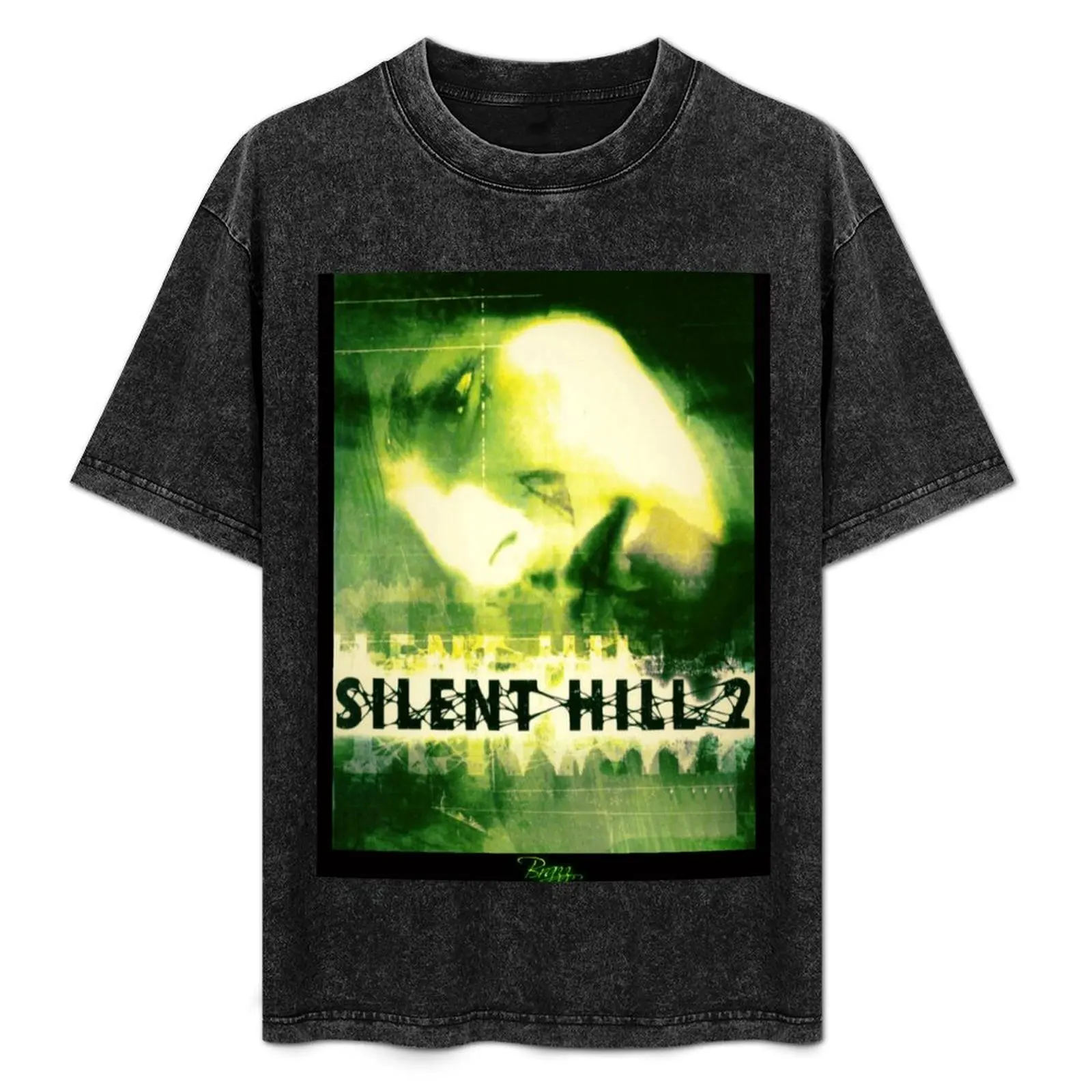 Silent Hill 2 - Camiseta con estampado de letras de moda con diseño de la caja original de PS2 (cubierta verde) (sin efecto neón)