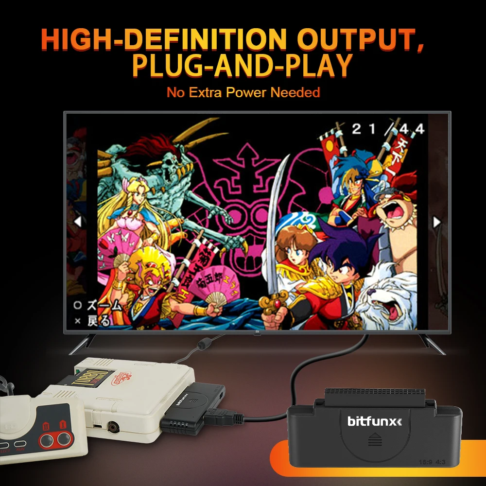 محول صوت فيديو Bitfunx HDMI RGB إلى 1080P مع 16:9/4:3 Swith لوحدة تحكم ألعاب PCE PC Engine Core Grafx