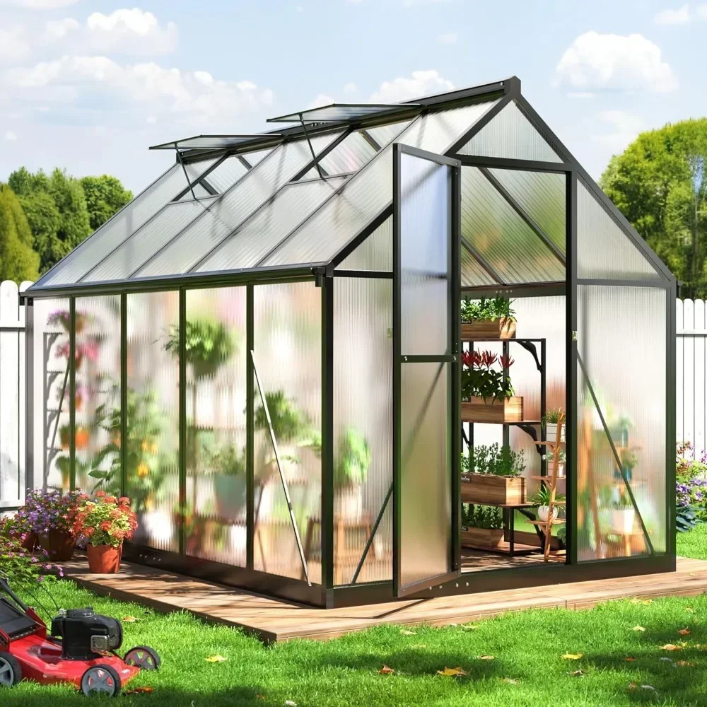 

6x9 FT Quick Setup Polycarbonate Greenhouse with Roof Vent, Large Aluminum Walk-in Green House for Outdoor Garden Backyard