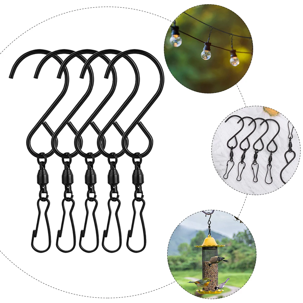 

10pcs Rotating Wind Spinner Hooks Stainless Steel Black Coating Hanging Bird Feeders Wind Socks Party Lights Swivel