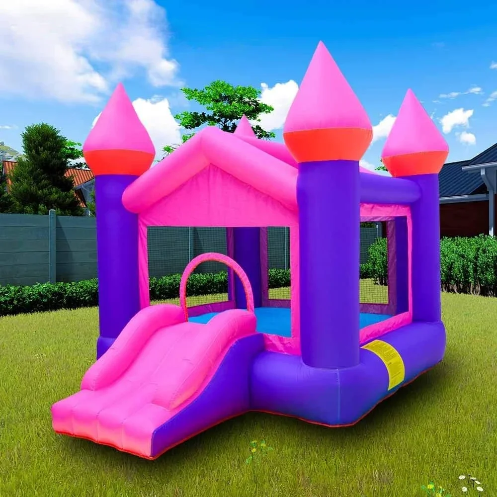 

Inflatable Pink Bouncy Castle House Kids Party Bouncy House with Air Blower for Kids Party