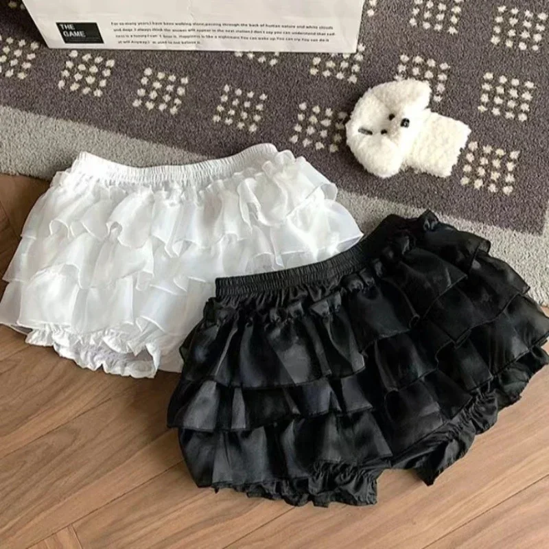 

Women Sweet Cake Skirts Y2k Patchwork Ruffles Pumpkin Pants Skirt 2025 Korean Style Cute Short Skirt Anti-Light Walking Skirt