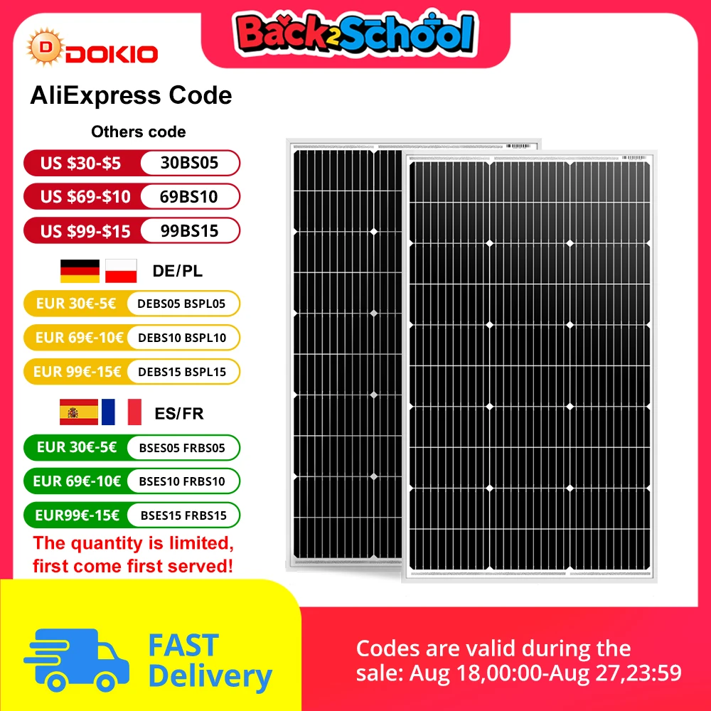 Pannello solare rigido DOKIO 18V Cina Pannello solare impermeabile monocristallino che carica 12V campeggio/casa/camper