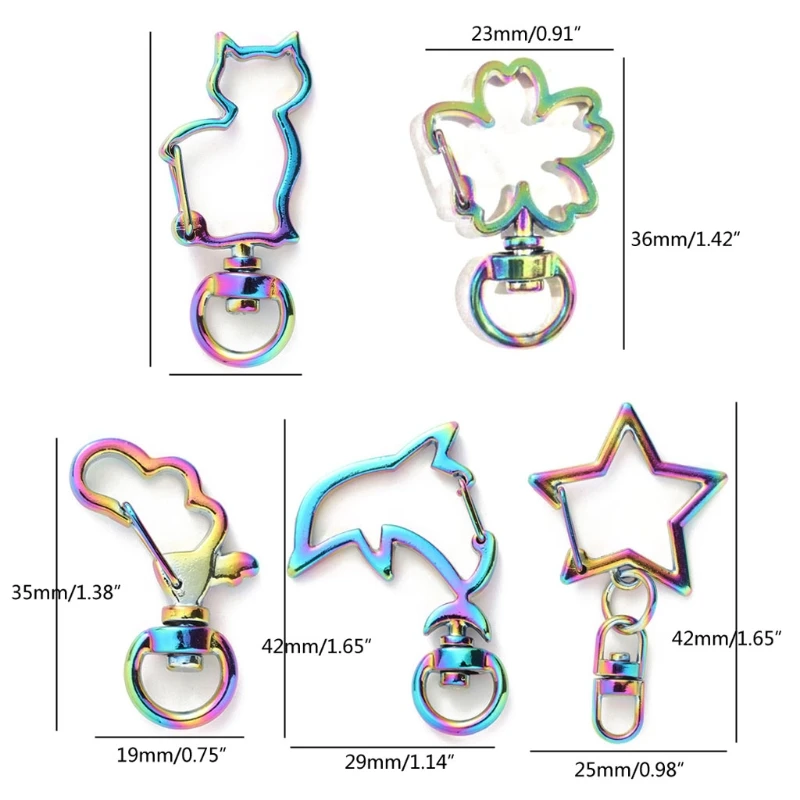 652F 10x/مجموعة القلب ستار المفاتيح مشبك قفل الحبل مع كيرينغ سيارة ل مفتاح سلسلة قوس قزح مشبك معدني هوك الحافة المفتوحة DIY بها