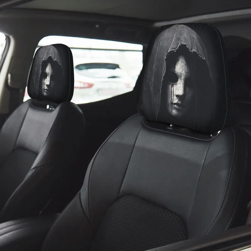 Mysterious Hooded Ghost Face Car Headrest Covers, Easy To Install & Remove, Trendy Personalized Car Headrest Covers