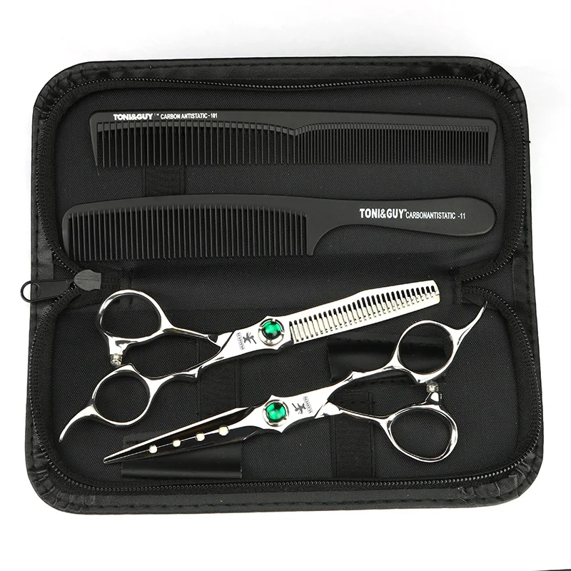 VG10 Aço 6 polegadas Tesoura de cabelo profissional Conjunto de tesouras de corte e desbaste para barbeiro