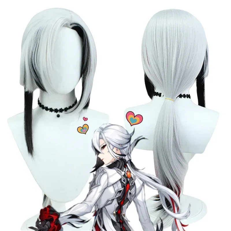 

Game Genshin Impact Arlecchino Peruere Cosplay Wig Black White Long Hair Ponytail Heat Resistant Synthetic Wigs Halloween Prop