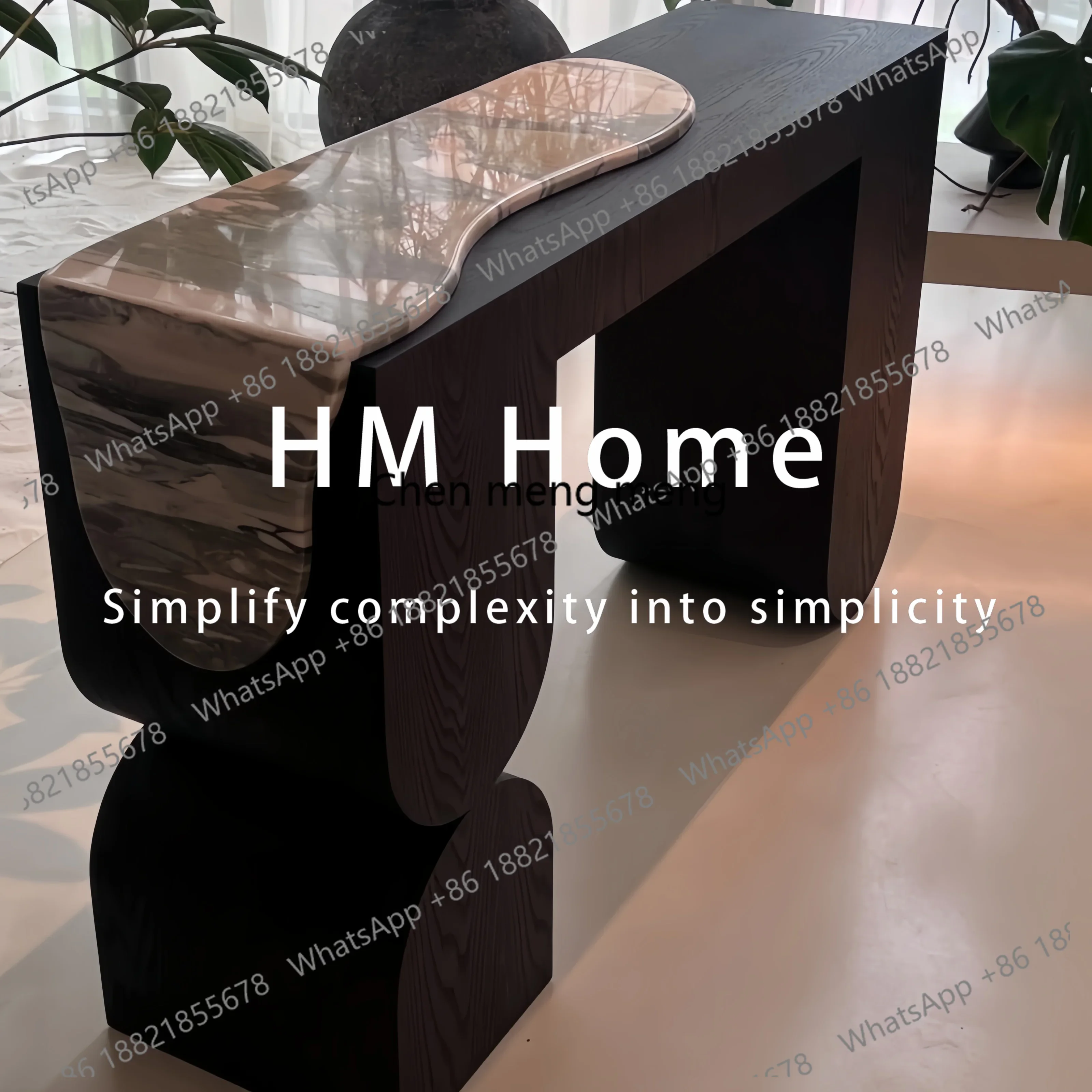 

Medieval solid wood natural marble entrance table designer light luxury living room entrance table