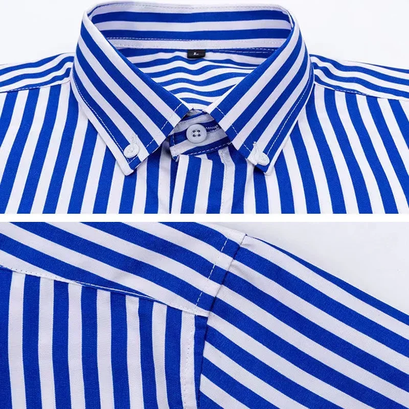 Men\'s Striped Shirt Long Sleeve Print Shirts All-Match Slim Fit Fashion Korean Non-iron Casual Formale Business Dress Shirts