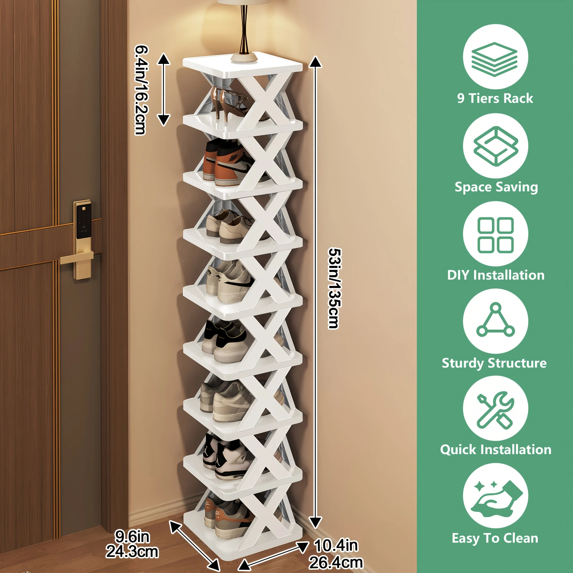 Quick Assembly No Tools Shoe Shelf, Vertical Multi Pair Shoe Organizer for Small Space