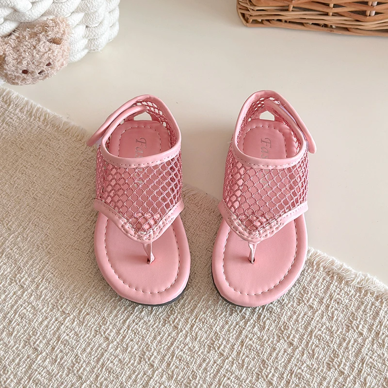 Spring Boys Girl's Flip Flop Sandals Mesh Hook-loop Breathable Chic Kid's Flat Shoe Solid Colors Anti-slip Casual Children Shoes