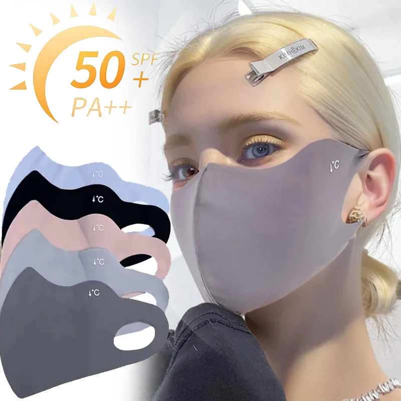 

Летняя маска для лица от солнца 3D, дышащая, моющаяся, из ледяного шелка, с защитой шеи от УФ-излучения для активного отдыха