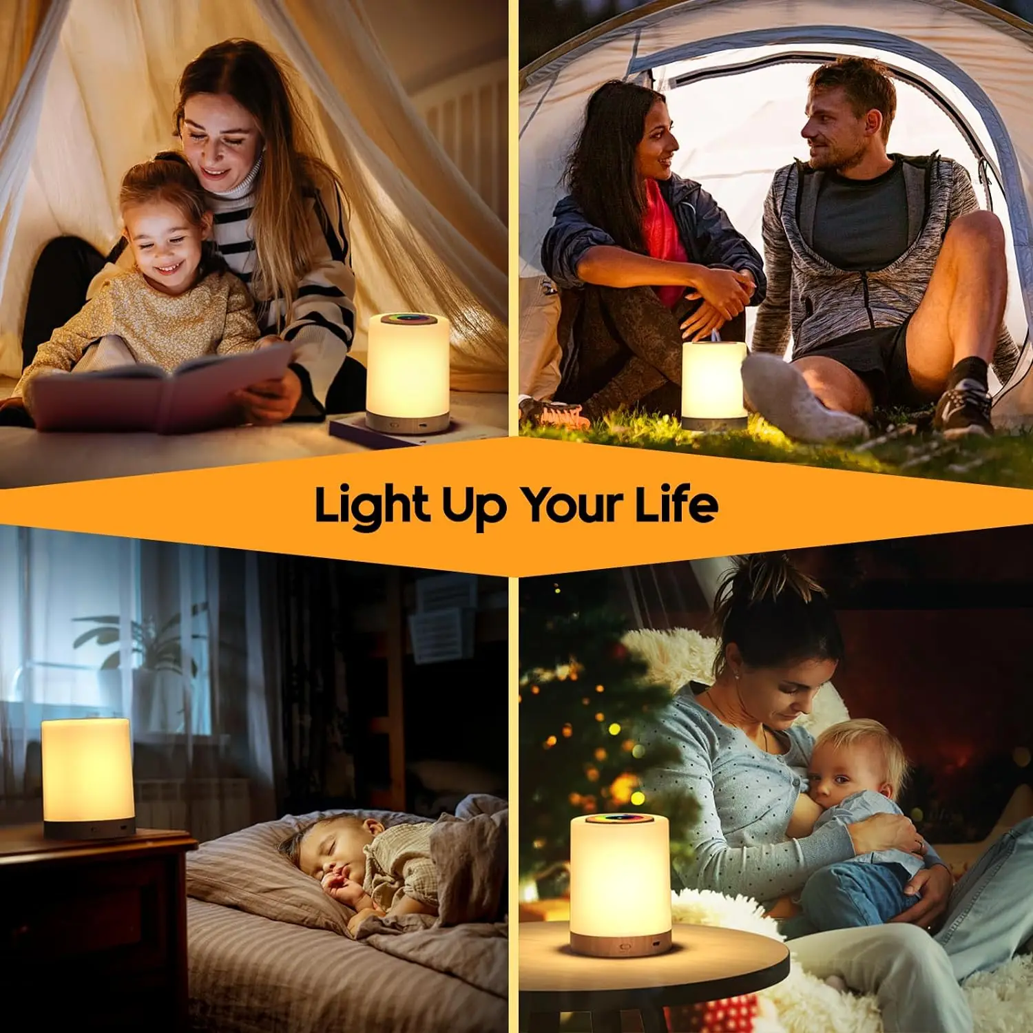 Bedside lamp touch dimmable, 10 colors and 4 modes night light USB rechargeable, infinitely dimmable LED light.