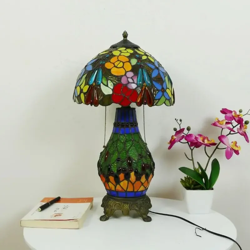 

Nordic Italy retro table lamp countryside Tiffany stained glass living room dining bedroom bar glass night light room decor