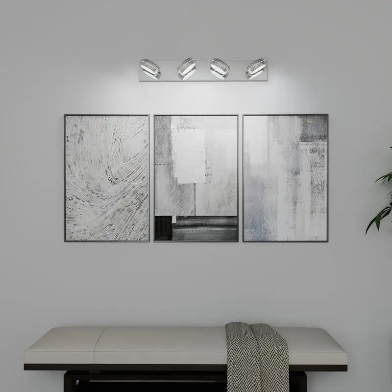 تركيبات إضاءة LED للحمام مقاس 28 بوصة، وبار حمام من الكروم مكون من 4 أضواء، وإضاءة مرآة حديثة، وإضاءة مرآة بقدرة 18 وات فوق المرآة