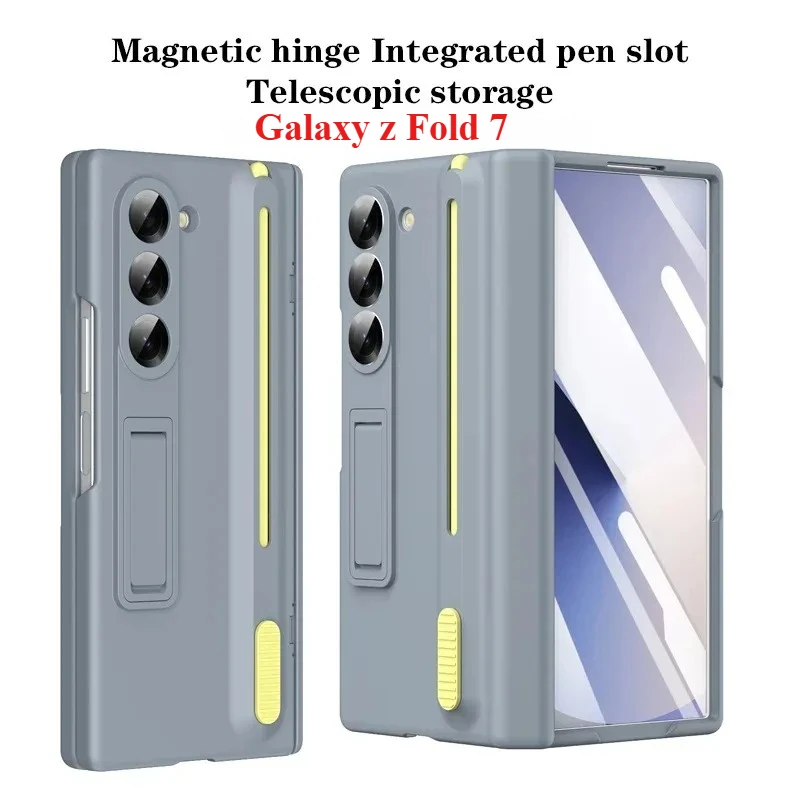 

Роскошный чехол для телефона с держателем для ручки Busine для Samsung Galaxy Z Fold 7, 6, 5, 4, 3, стекло для экрана, противоударный кронштейн-подставка, защитная крышка