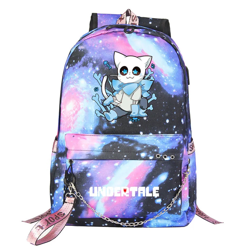 Undertale Skull Anime USB Port zaino School Student Book Bags Mochila Travel Laptop Chain Headphone