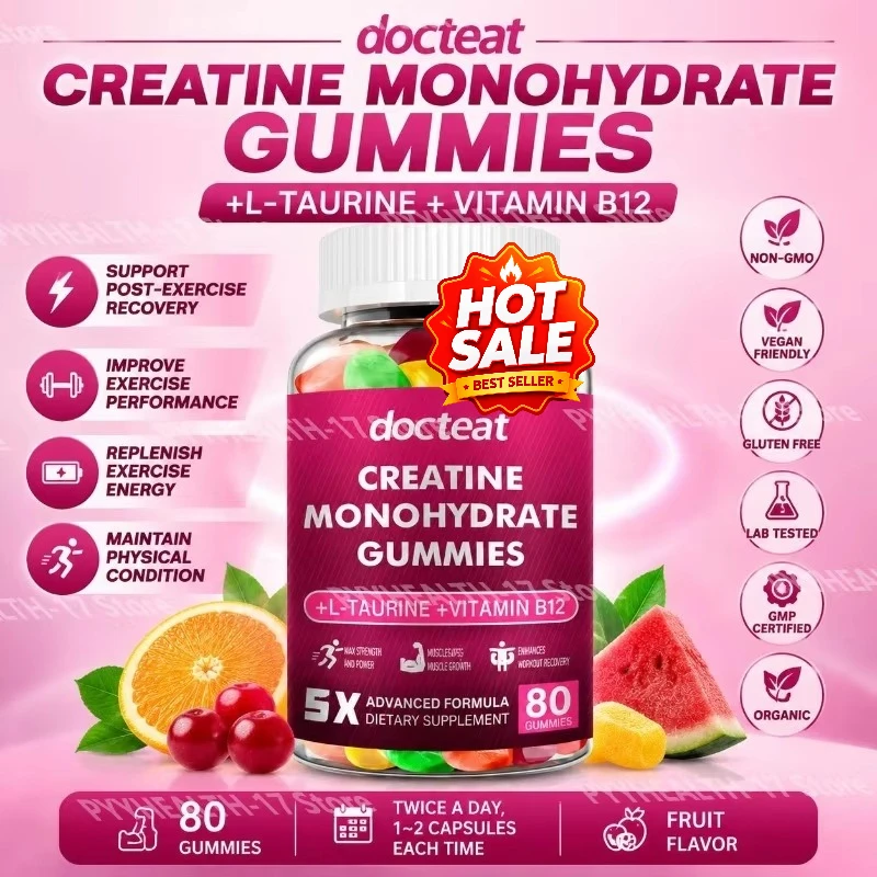 Creatine Monohydrate Gummies with L-Taurine and Vitamin B12 for Supports Training Performance and Daily Energy 80 Gummies