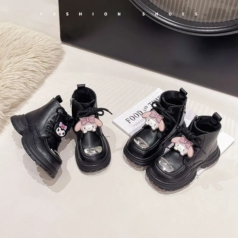 2024 Kuromi My Melody Girls Martin Boots Sanrio Kawaii Anime Cotton Boots Cute Cartoon Baby stivali singoli regalo in pelle per bambini