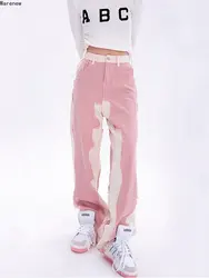 Casual Hip Hop Fashion Y2K Pink High Waist Baggy Jeans Denim Women's Wide Leg Streetwear Vintage Straight Trouser Female Pants