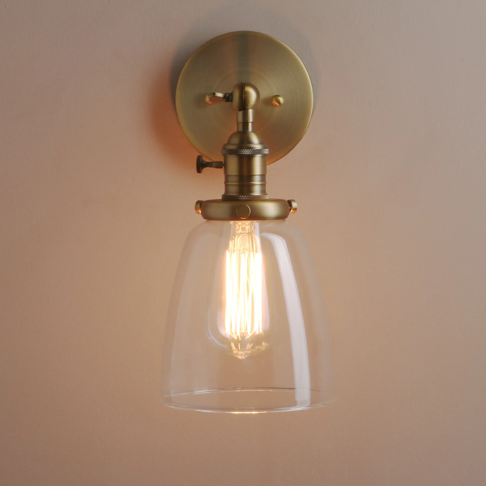 Phansthy Industrial Vintage Single Sconce with Oval Cone Clear Glass Shade 1-Light Wall Sconce Wall Lamp (Antique)