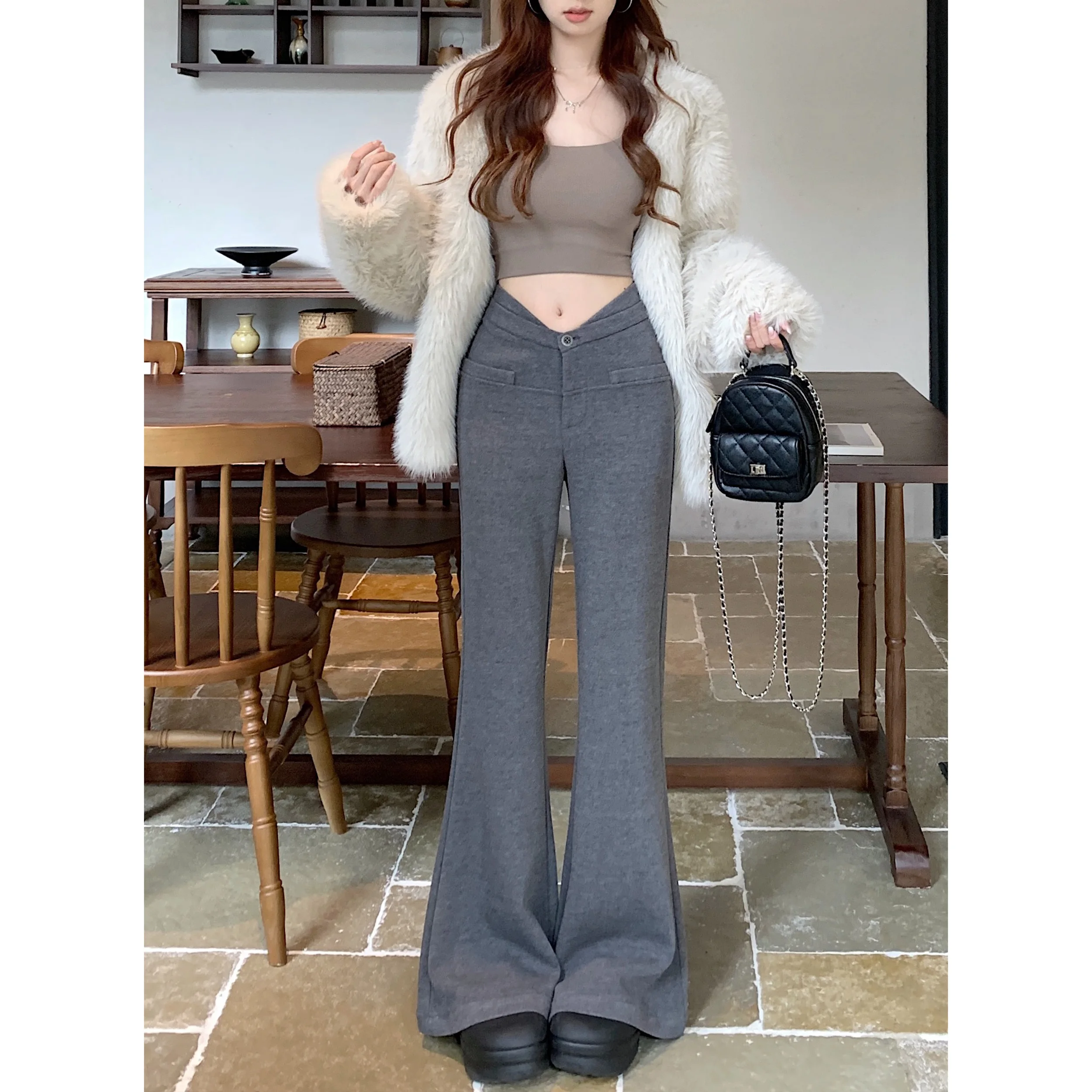 Pantaloni casual svasati a vita alta coreani alla moda da donna Autunno Inverno Nuovo arrivo Leggings lunghi dritti Lunghezza pavimento