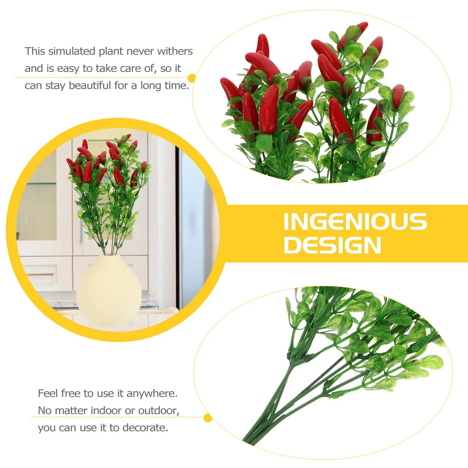 

4Pcs Fake Chili Bouquet Decor Simulation Pepper Plastic Realistic Lifelike Artificial Plant for Home Holiday Event Decoration