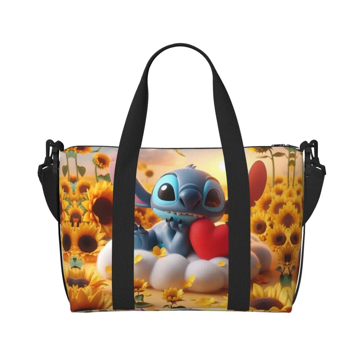 

Custom Stitch Anime Printed Beach Tote Bag Women Kawaii Cartoon Printed Big Compartment Gym Beach Travel Bags
