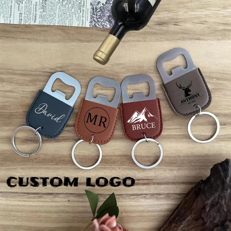 Personalized Stainless Steel Bottle Opener Keychain Custom Logo Car Keyring Waist Hanging Wedding Hotel Advertising Small Gift