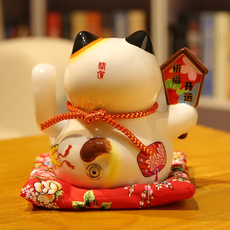 6inch Ceramic Beckoning Cat Waving Hand Fortune Cat Electric Maneki Neko Best Gift Home Decoration Lucky Cat