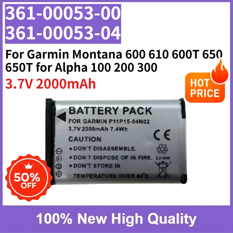 

High Quality 361-00053-00 361-00053-04 Battery 3.7V 2000mAh for Garmin Montana 600 610 600T 650 650T for Alpha 100 200 300