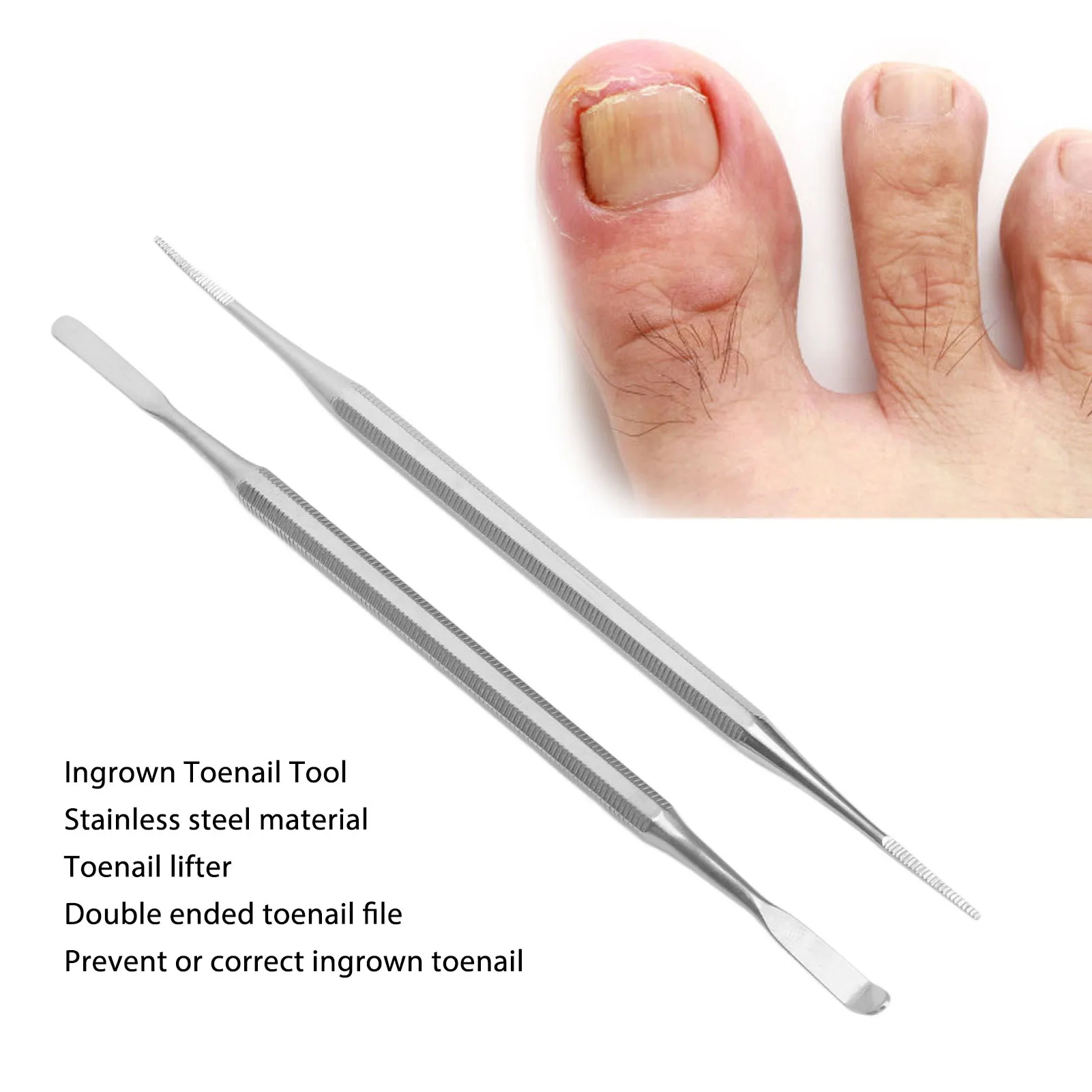 Ingrown Toenail Tool Stainless Steel Double End Toenail File &Lifter Paronychia Toe Correction Manicure Pedicure Nail Clean Care