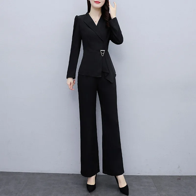 Elegant Women Business Suit 2Pcs Summer Autumn Fashion Blazer Commuter Pants Sets Korean Office Lady Female Large Size Outfit