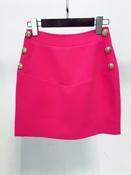 HIGH STREET New Fashion 2024 Designer Women Metal Lion Buttons Mini Skirt Hot Pink