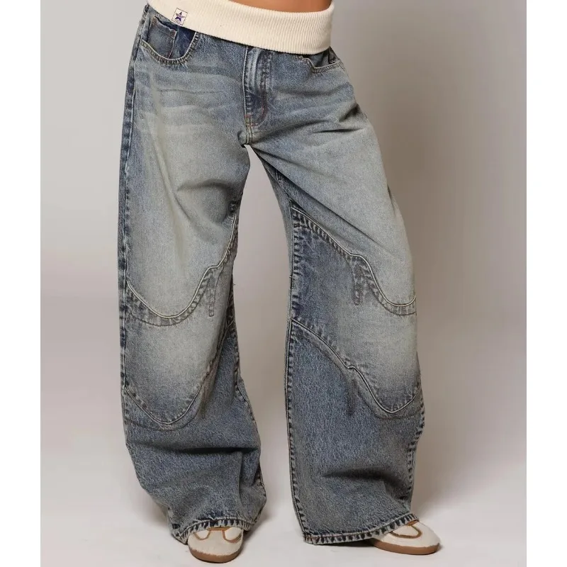 Washed Old Blue Jeans American Retro Street Men and Women Straight and Loose Trend New Style Hot Selling Casual Jeans