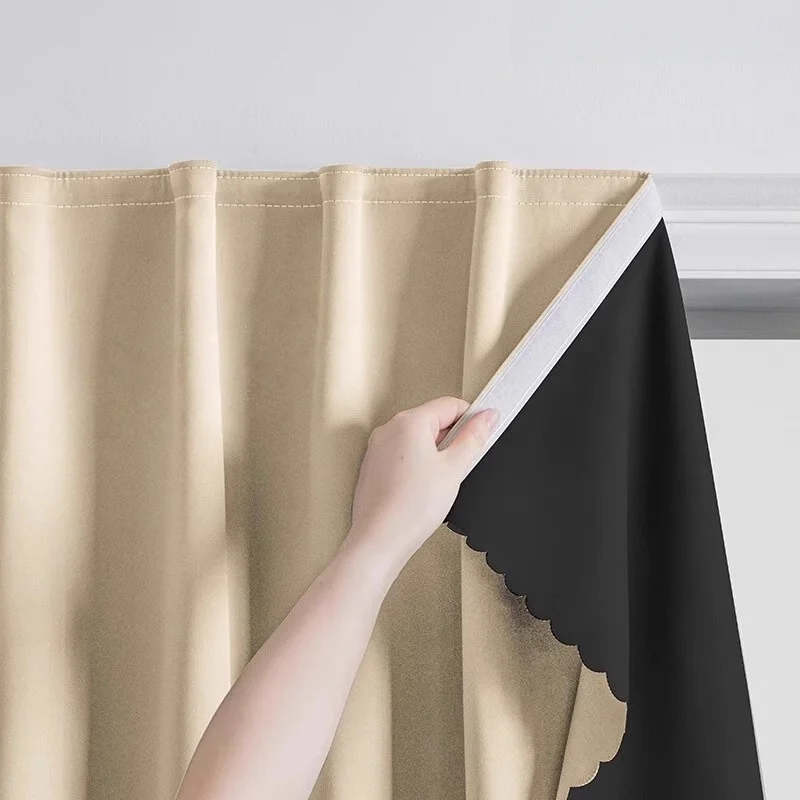 Self Adhesive Full Blackout Curtain Thicken Light Blocking Window Cover Noise Reduction Privacy Drapes for Apartment Bathroom