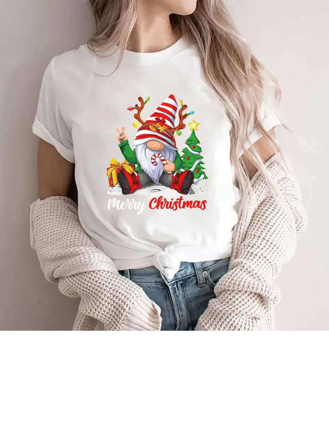 Merry Christmas Print T Shirt Women Short Sleeve O Neck Loose Tshirt Summer Tee Shirt Gnome Family Christmas Graphic Female Tops