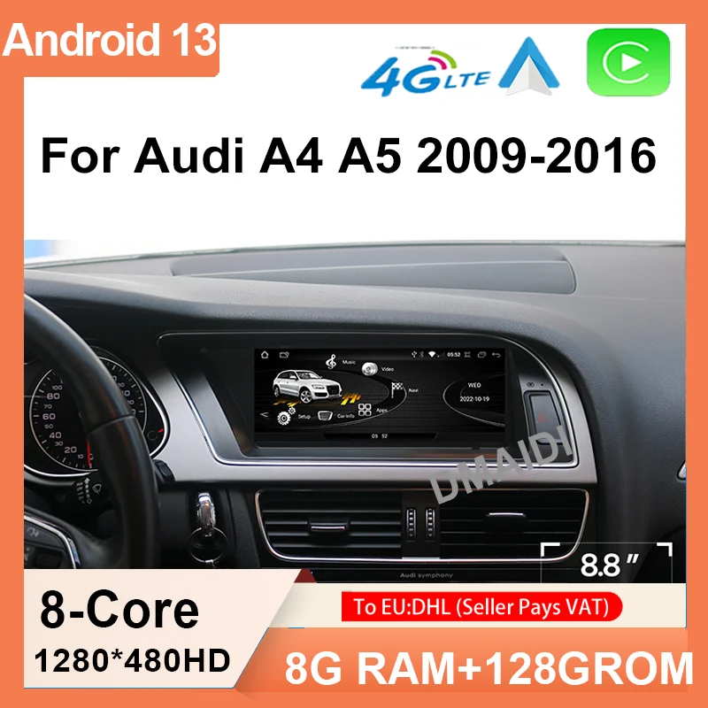 

Wireless Carplay Auto For AUDI A4 S4 B8 A5 Factory Price 8.8inch 8 Core Android13 Car Intellgent System Central GPS Multimedia