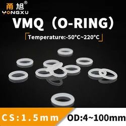 VMQ O Ring Seal Gasket Thickness CS1.5mm OD4-100mm Silicone Rubber Ring Insulation Waterproof Washer Non-toxic White Plumbing