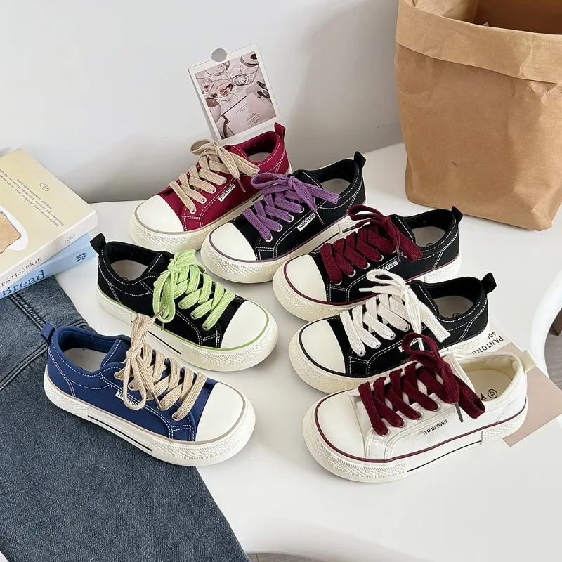 Women's Casual Canvas Shoes Flat Solid Colour Student Sneakers_voghion.com