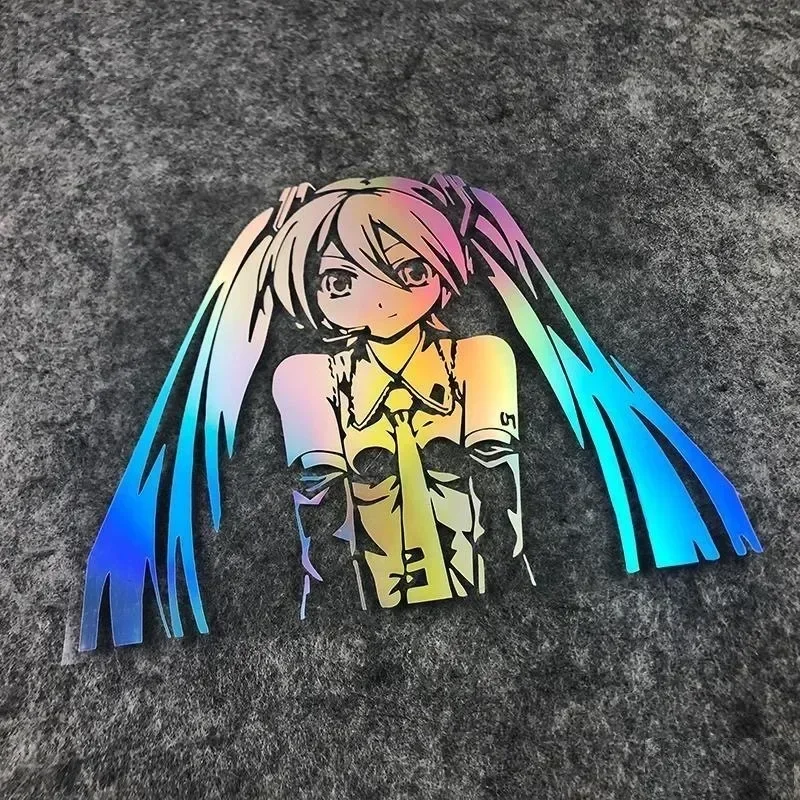 Miku Colorful Reflective Laser Car Decoration Stickers Anime Characters Multicolored Transparent Sticker DIY Laptop Decor