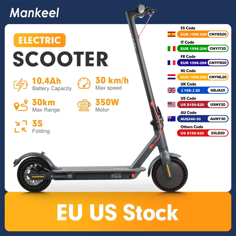 Mankeel Electric Scooter 350W 25KM/H Foldable Electric Kick Scooter 8.5 Inch APP Smart Escooter for Adults Electric Scooters