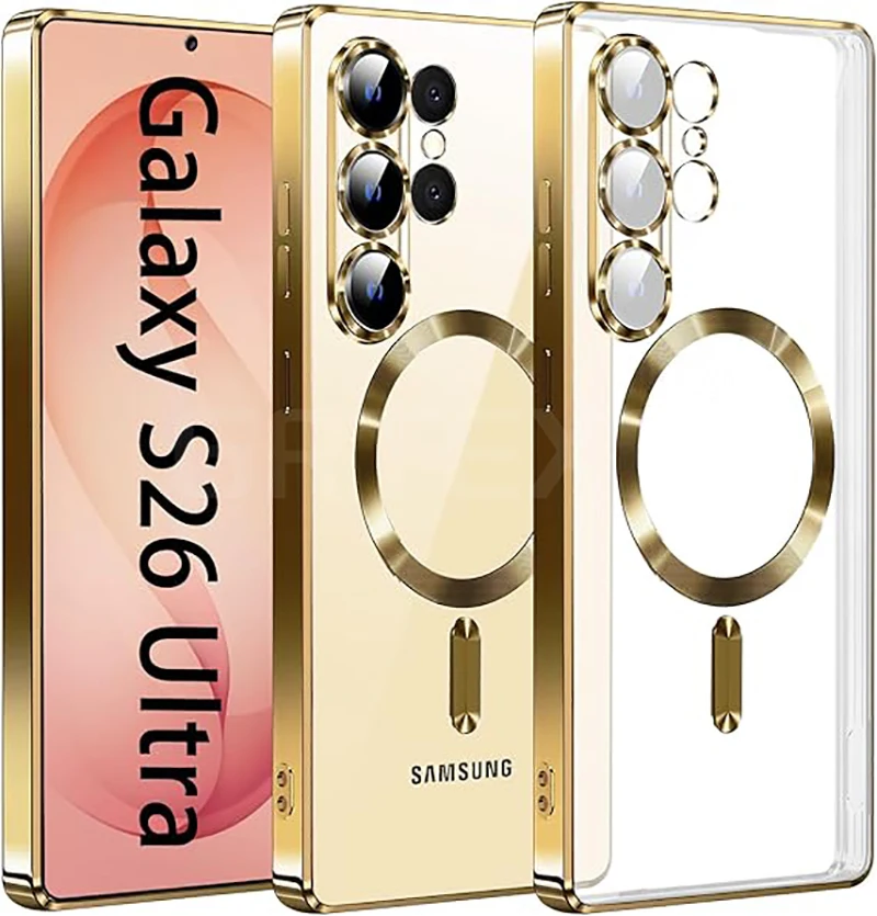 Étui souple magnétique de luxe en Silicone pour Samsung S26 S26 Ultra S26 Plus, coque transparente avec placage à paillettes ﻿