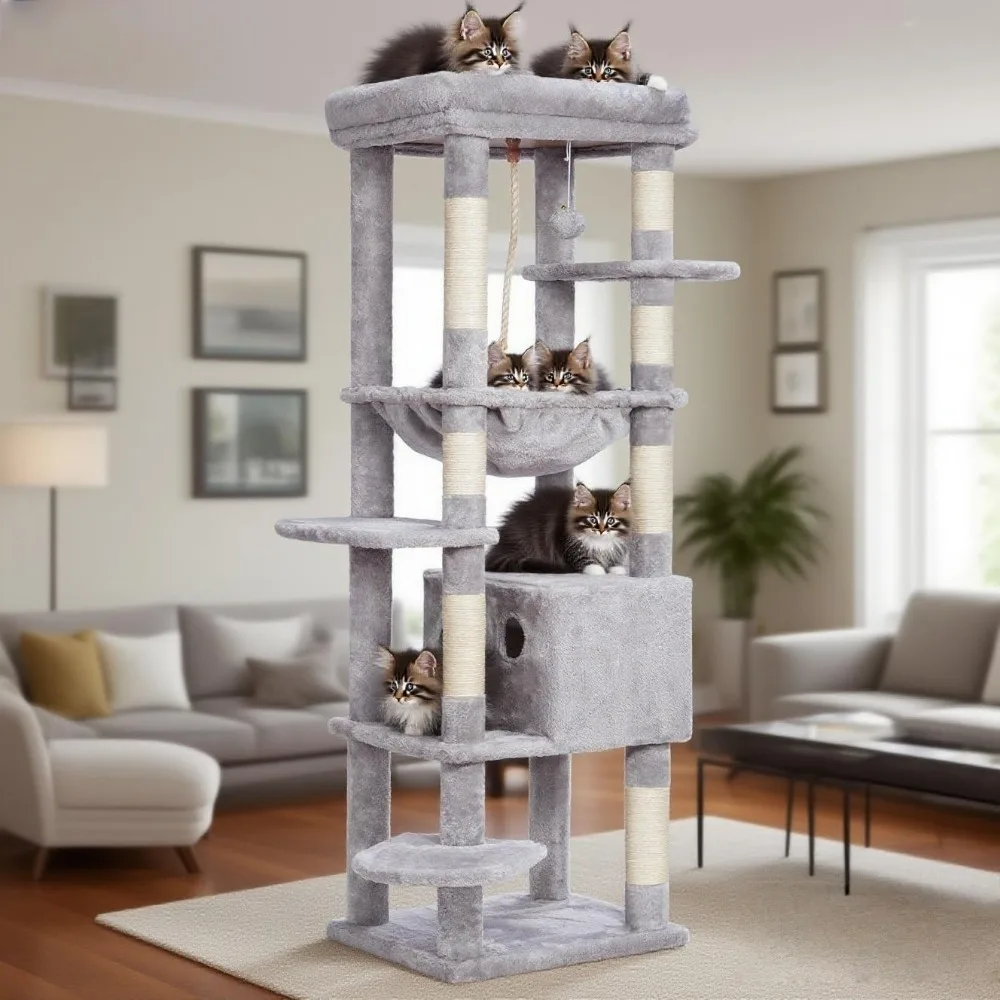 

Cat Tree for Large Cats 20lbs Heavy Duty,60 inches XXL Cat Tower for Indoor Cats, Multi-Level Furniture Condo with Big Pa