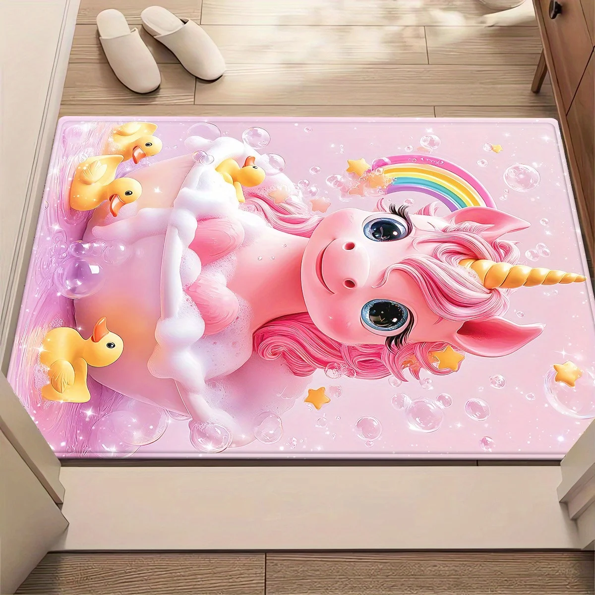 Cute Unicorn Doormat, Pink Bathtub Entrance Rug, Rubber Duck Floor Mat, Non-slip Kids Room Carpet, Girls Bedroom Decor