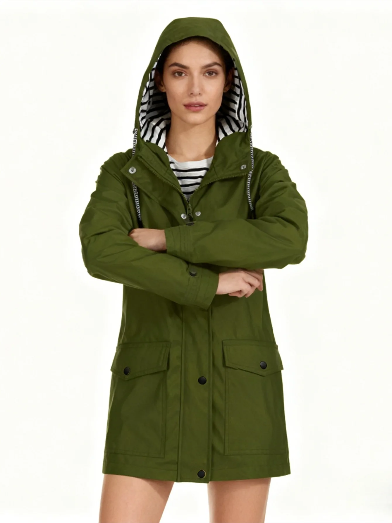 

Classic Women's Windproof Waterproof Jacket, Heavy-Duty Outdoor Hiking Coat with Adjustable Hood for Mountain Adventures