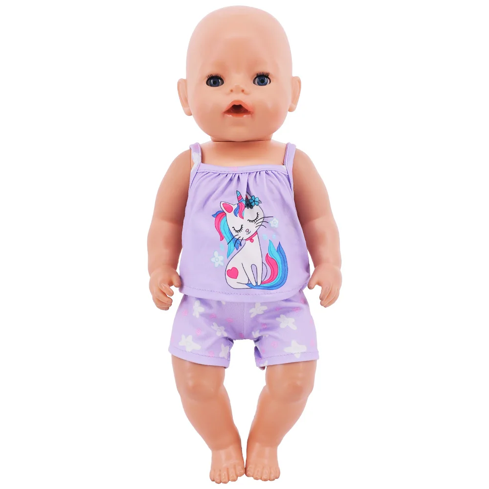 Ropa para muñecas, Camiseta con estampado de unicornio/Animal, pantalones cortos, muñeca americana de 18 pulgadas y artículos para bebés recién